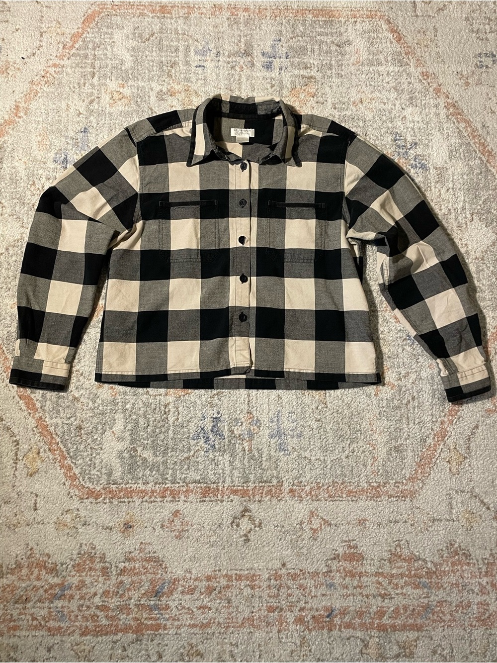 Christopher & Banks Black and Cream Check Cropped Shirt